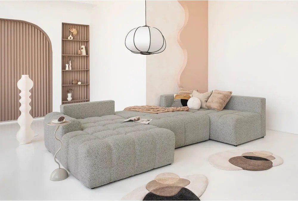 Divano angolare componibile marrone chiaro allungabile/con contenitore (con penisola a destra) Lulu – Miuform