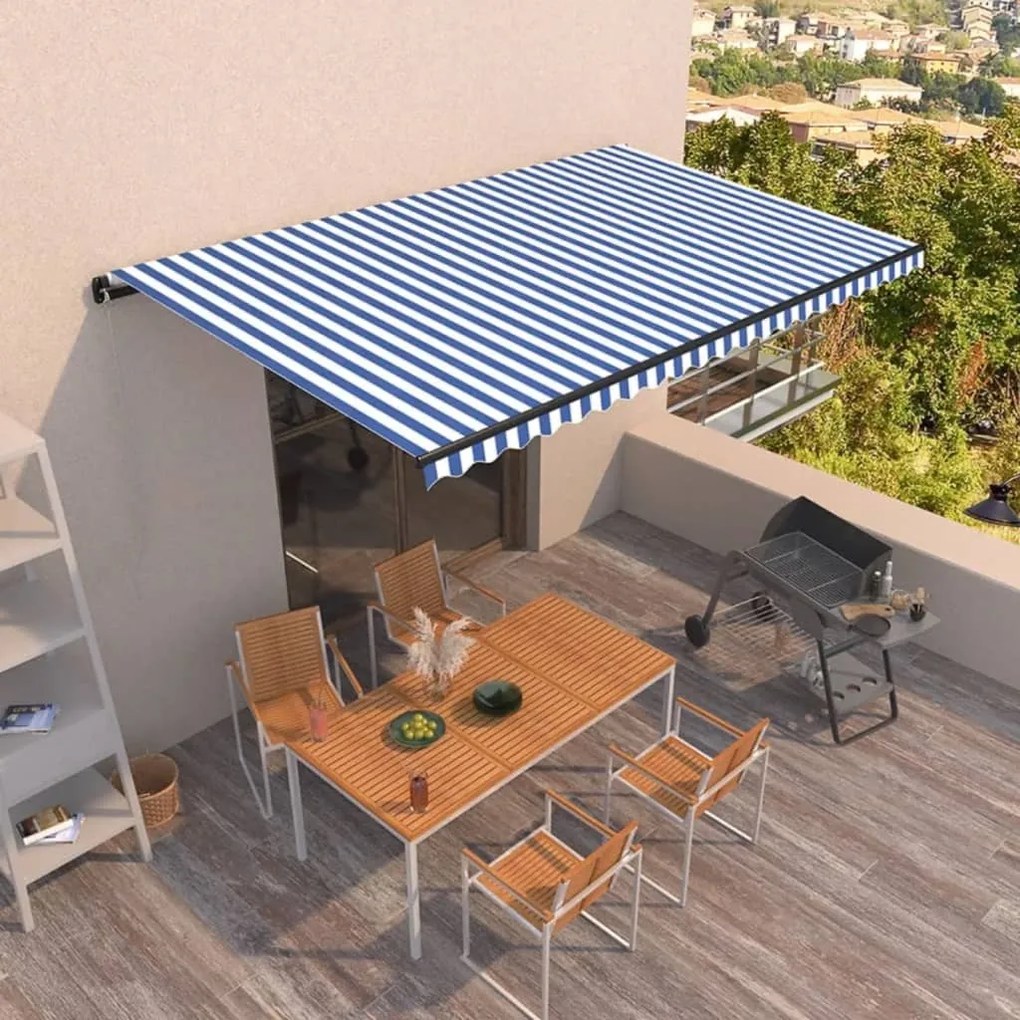 Tenda Da Sole Retrattile Manuale 500x350 Cm Blu E Bianca /