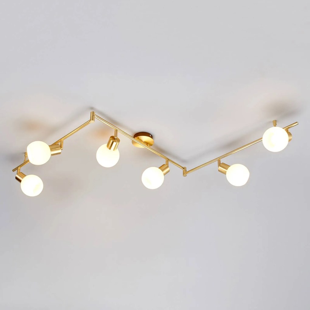 Faretto a soffitto ELAINA Lindby, dimmerabile, Ottone / Oro, Soggiorno / Sala da pranzo, Metallo, Moderno, Plafoniera