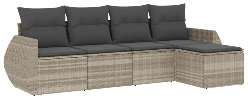 Set divano da giardino 5pz con cuscini grigio chiaro polyrattan