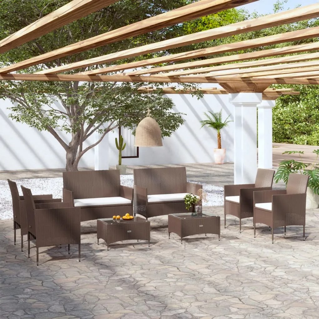 Set divani da giardino 8 pz con cuscini in polyrattan marrone