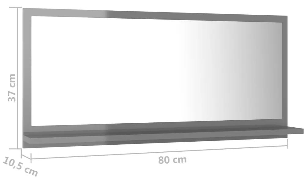 Specchio da Bagno Grigio Lucido 80x10,5x37 cm Legno Multistrato