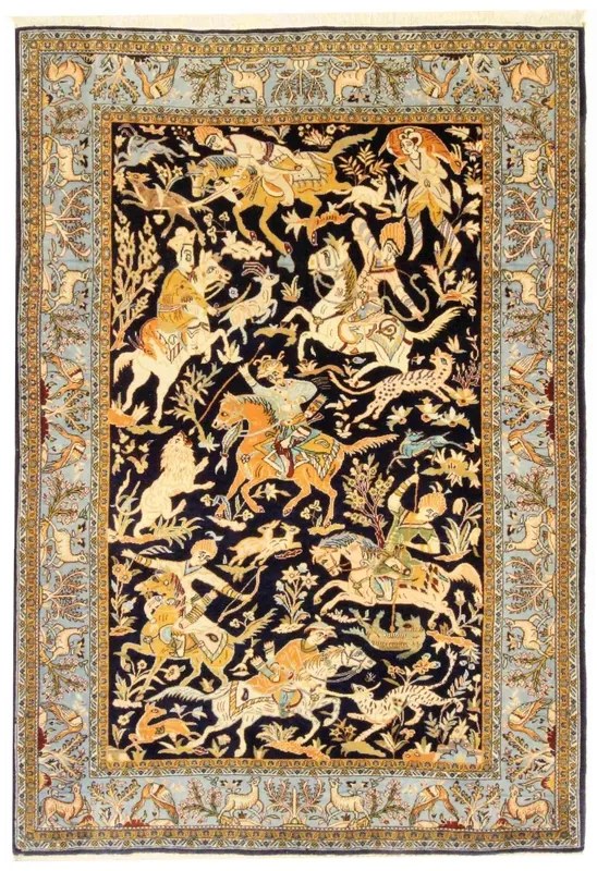 Ghom Tappeto 140 x 200 Blu (Iran) Annodato A Mano