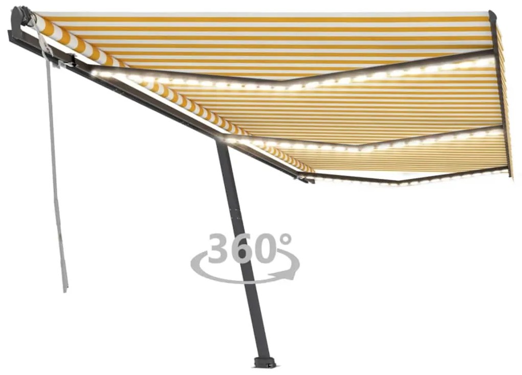 Tenda da Sole Retrattile Manuale e LED 600x300cm Gialla Bianca