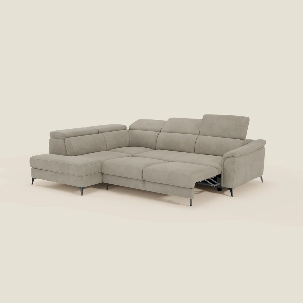 Arcos Divano angolare - piedini alti e poggiatesta reclinabili in microfibra impermeabile T11 tortora