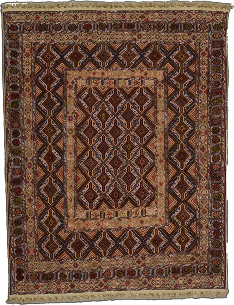 Kilim Tappeto 150x120 Marrone (Afghanistan) Tessuto A Mano