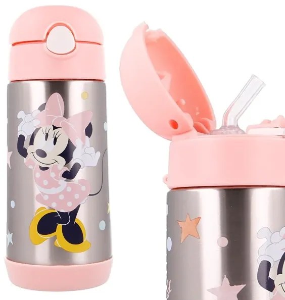 Trade Shop - Borraccia In Acciaio Inox Bottiglia Pop Up Con Cannuccia Minnie Mouse Da 530 Ml
