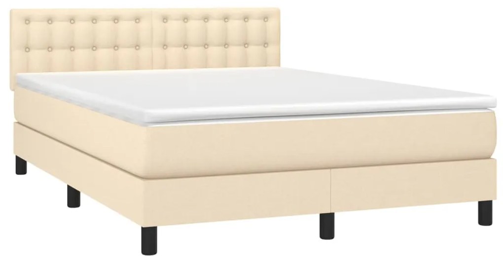 Letto a molle con materasso e led crema 140x190 cm in tessuto