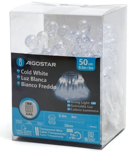 Aigostar - Catena decorativa da esterno LED 50xLED/8 funzioni 5,3m IP44 bianco freddo