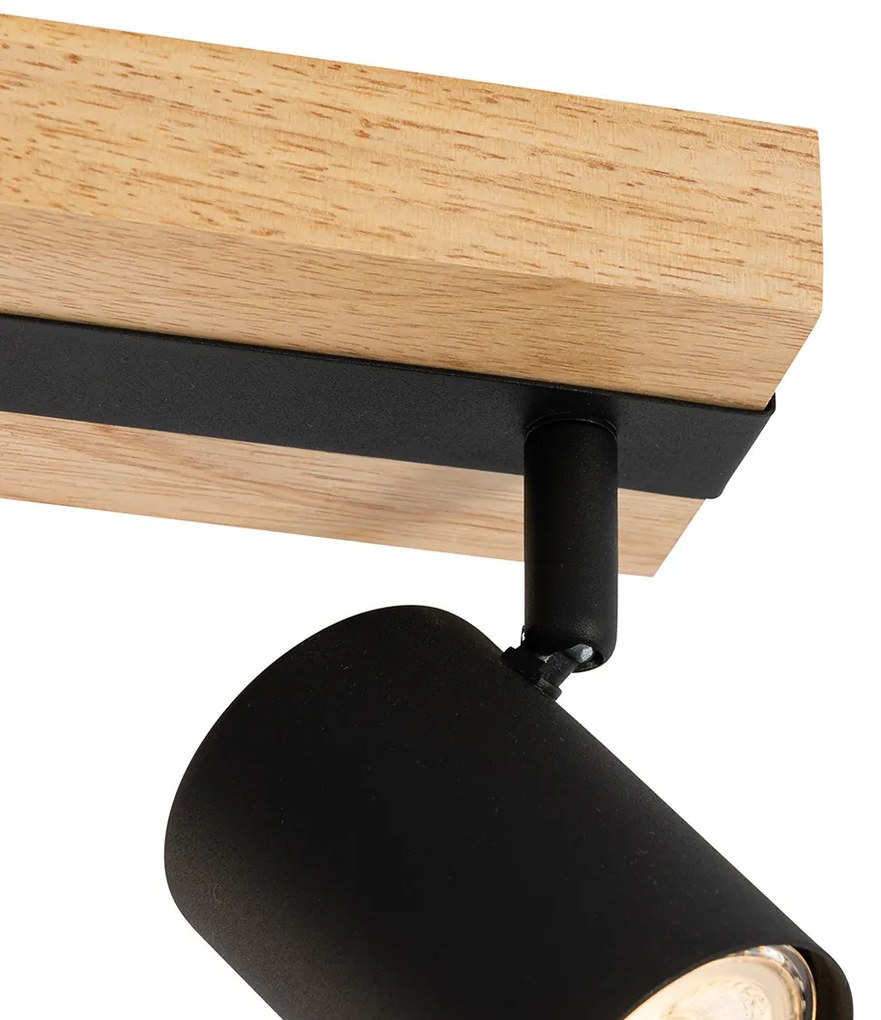 Plafoniera nera con legno 3 luci regolabili rettangolari - Jeana