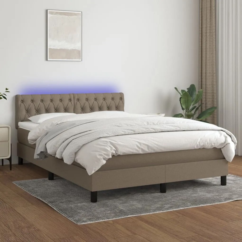 Letto A Molle Con Materasso E Led Tortora 140x200 Cm İn Tessuto /