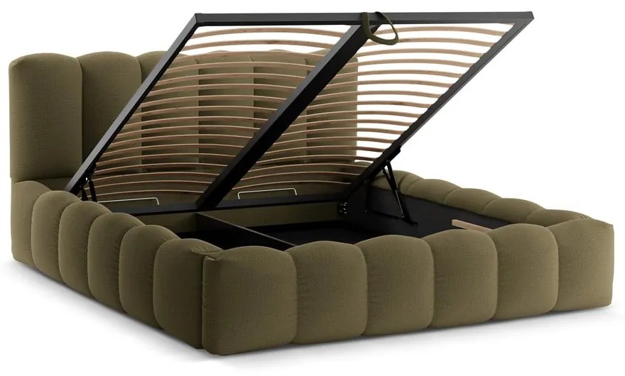 Letto matrimoniale imbottito verde con contenitore con rete inclusa 180x200 cm Lupine – Micadoni