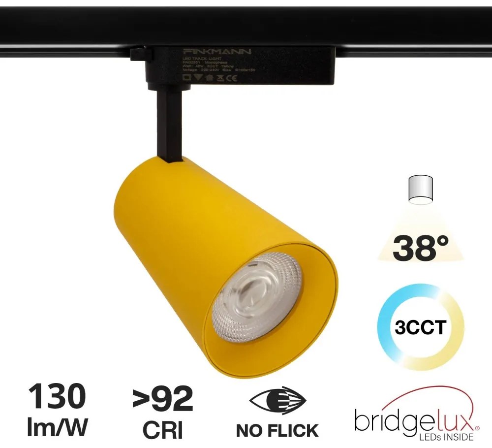 Faro LED 40W Monofase Giallo CRI92 Bianco Variabile 38° - Bridgelux LED Colore Bianco Variabile CCT