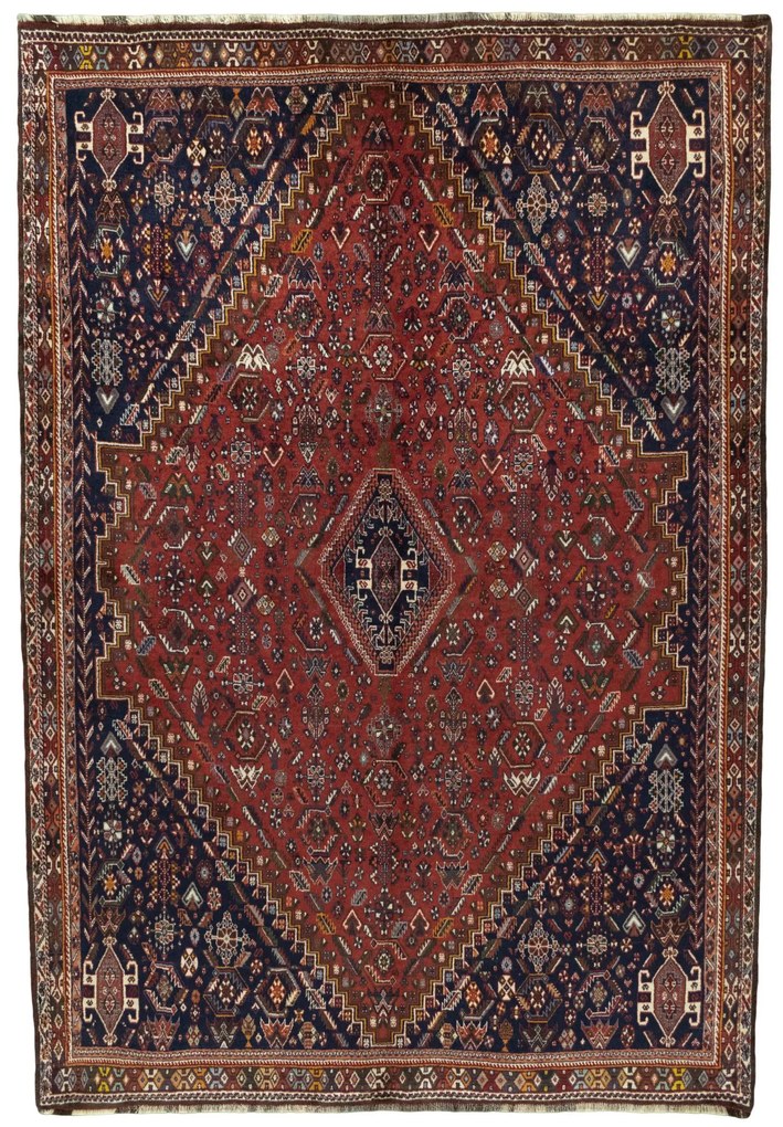Shiraz Tappeto 210x300 Rosso (Iran) Annodato A Mano