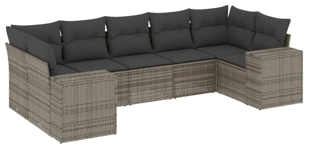 Set Divani da Giardino 7 pz con Cuscini Grigio in Polyrattan