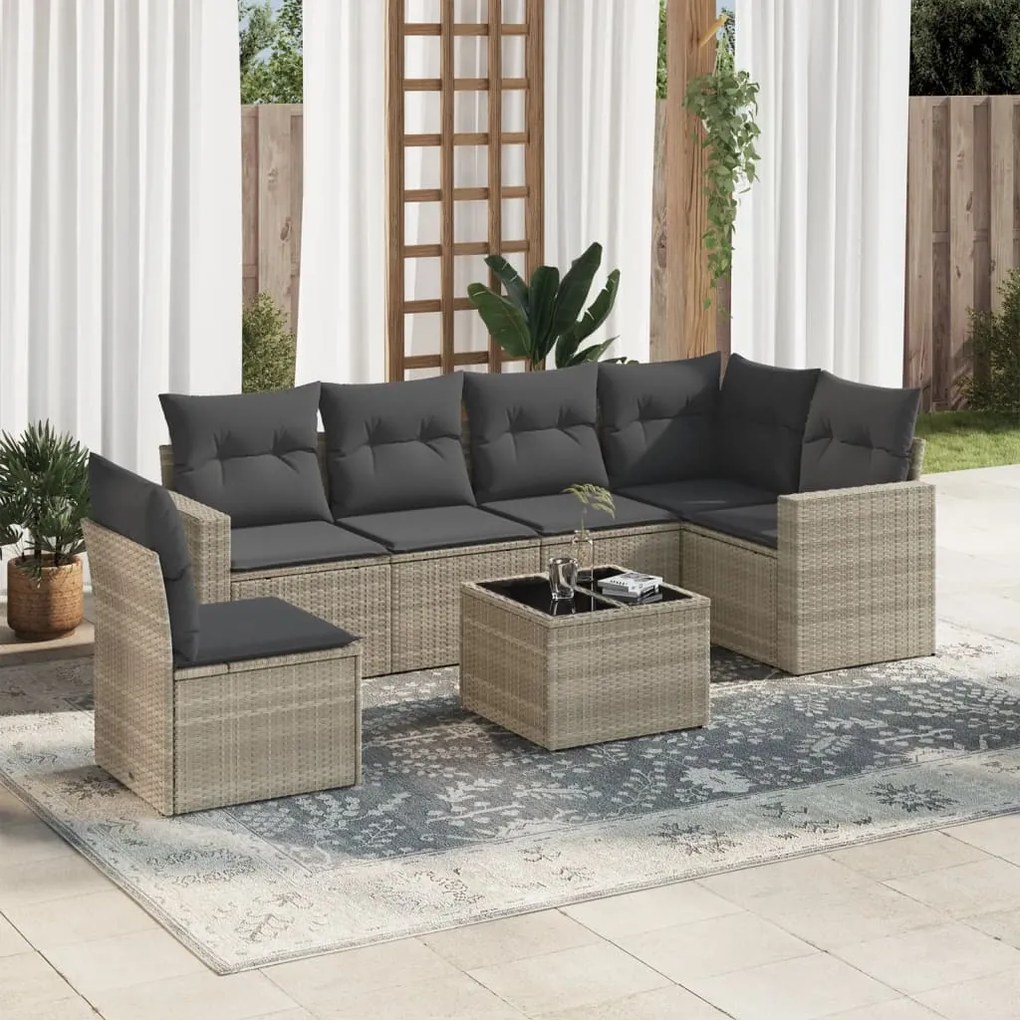 Set divani da giardino 7pz con cuscini grigio chiaro polyrattan