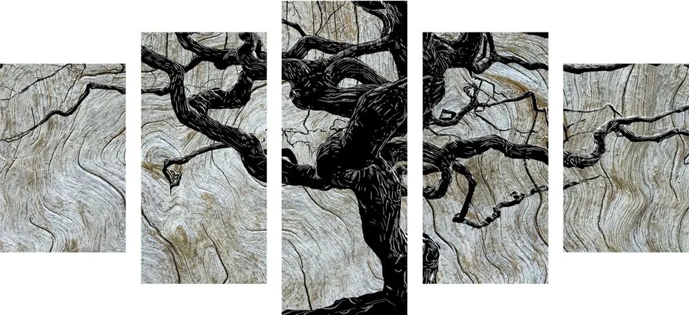 Quadri 5 pezzi – Albero astratto su legno