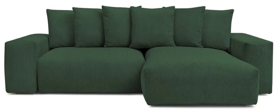 Divano angolare verde allungabile e con contenitore rivestito in velluto a coste Voltaire – Bobochic Paris