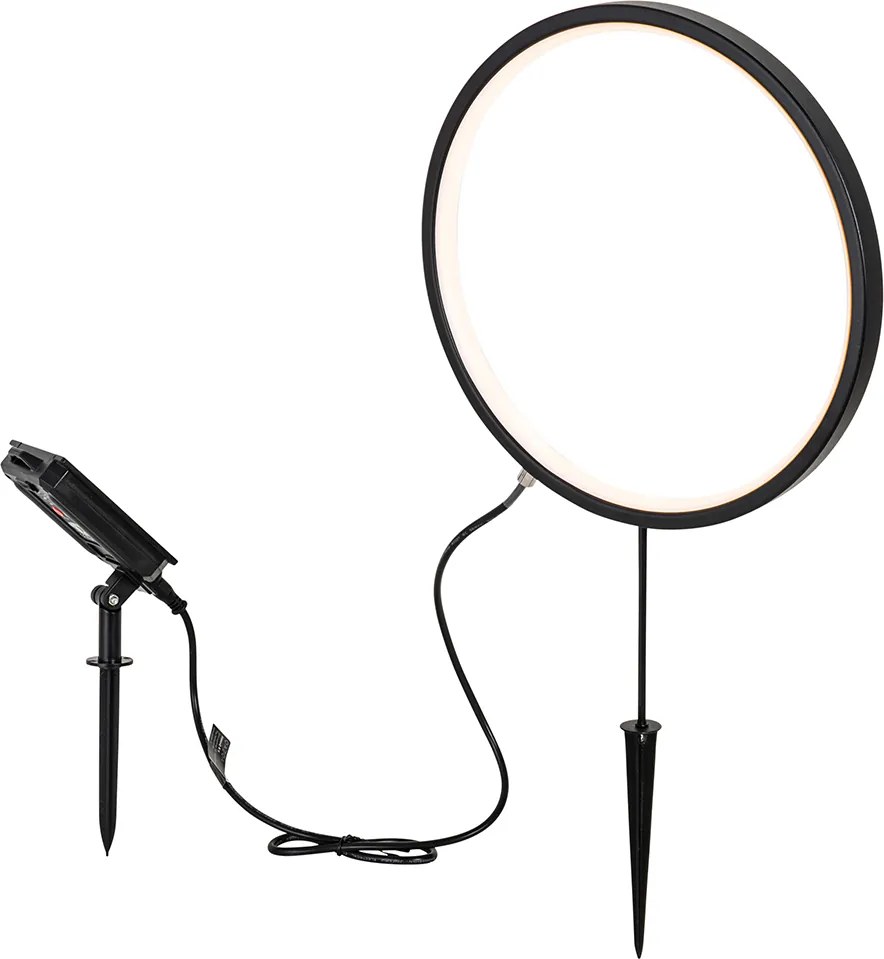 Set di 2 faretti da terra neri 60cm con LED ricaricabili e pannello solare IP65 - Adalind