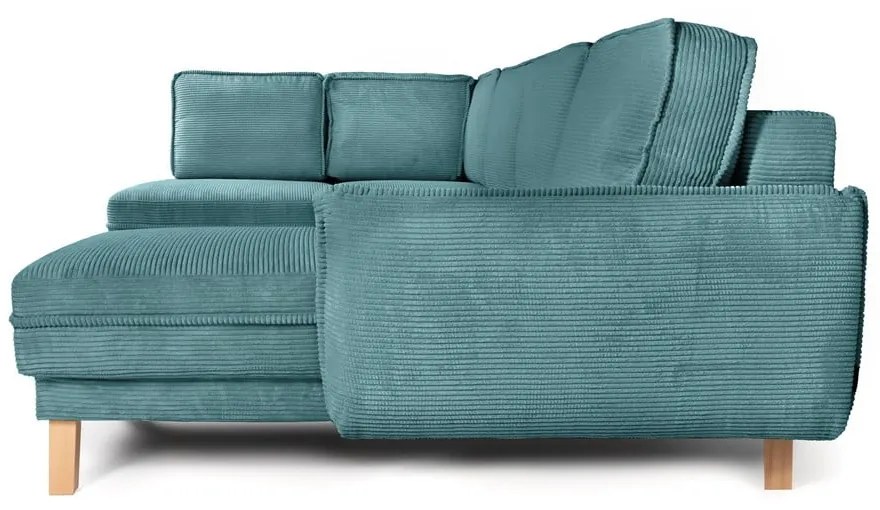 Divano angolare turchese allungabile (con penisola a sinistra/a forma di "U") con rivestimento in velluto a coste Tori – Bonami Selection