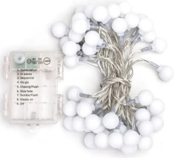 Aigostar - Catena luminosa LED da esterno 50xLED/3xAA/8 funzioni 5,3 m IP44 bianco freddo