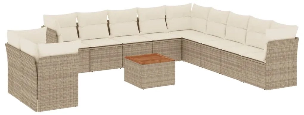 Set divani da giardino 12 pz con cuscini beige in polyrattan