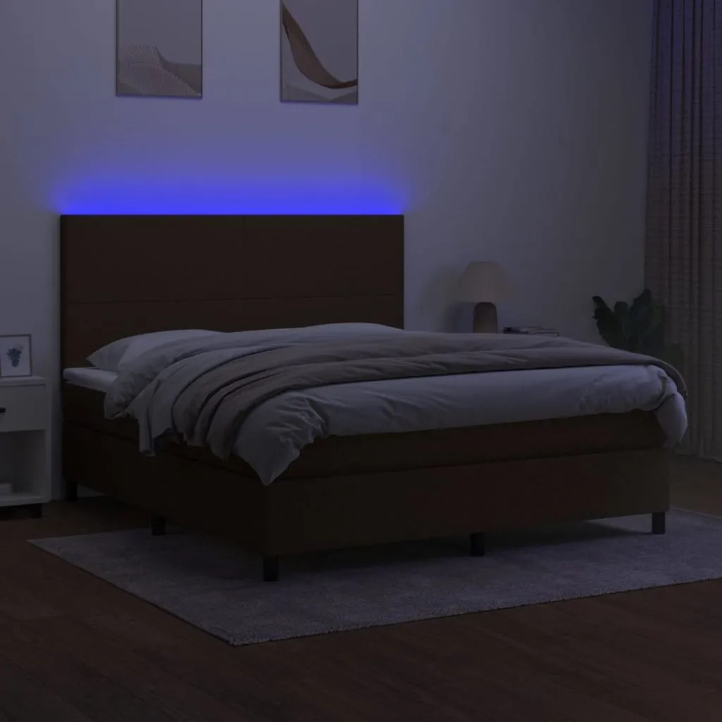 Letto a molle materasso e led marronescuro 180x200cm in tessuto