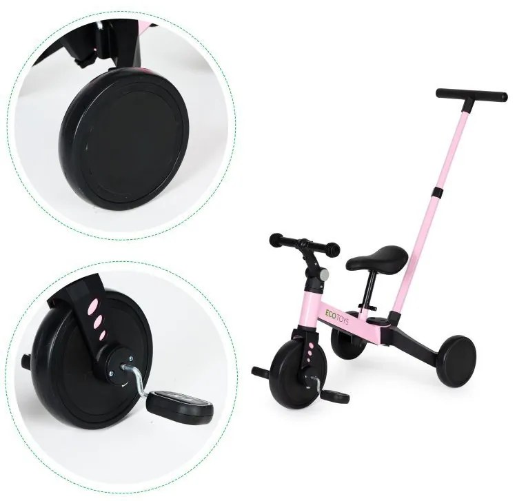 Triciclo con barra di guida in rosa ECOTOYS