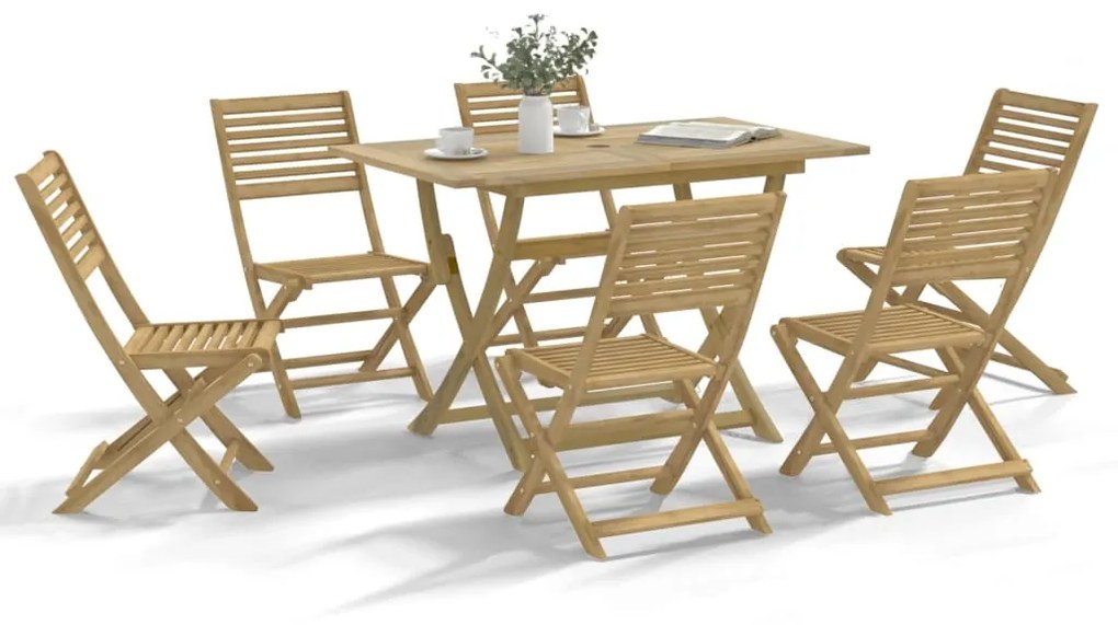 Set Da Pranzo Da Giardino 7 Pz İn Legno Massello Di Acacia /