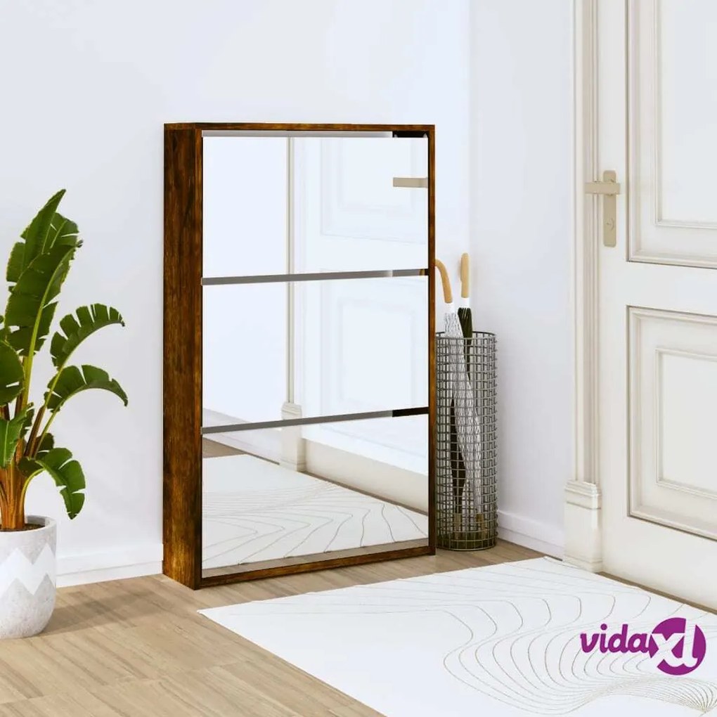 vidaXL Scarpiera con Specchio a 3 Livelli Rovere fumo 63x17x102,5 cm