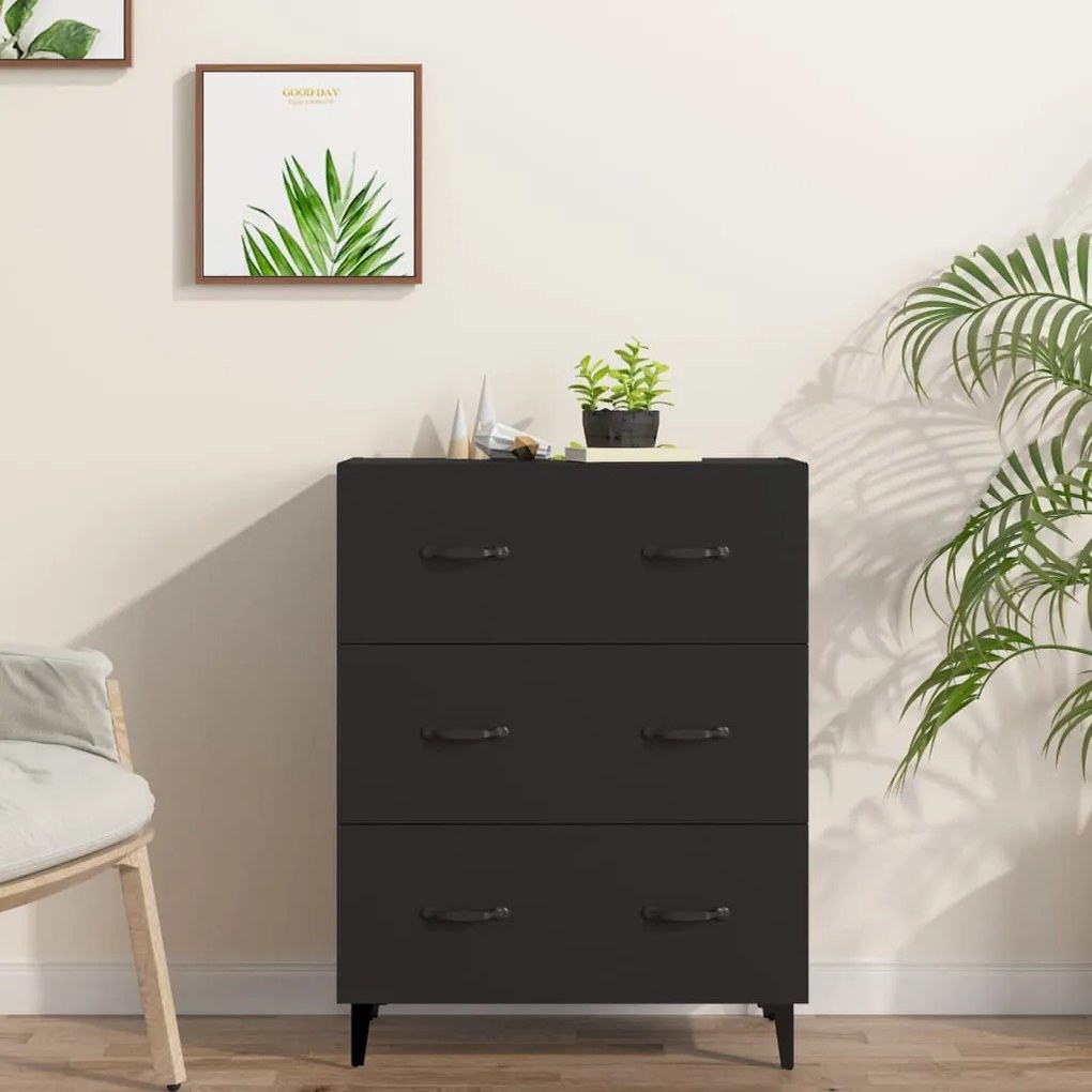 Credenza Nera 69,5x34x90 Cm İn Legno Multistrato /