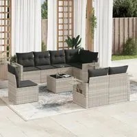 Set Divano da Giardino 9pz con Cuscini Grigio Chiaro Polyrattan 3252789