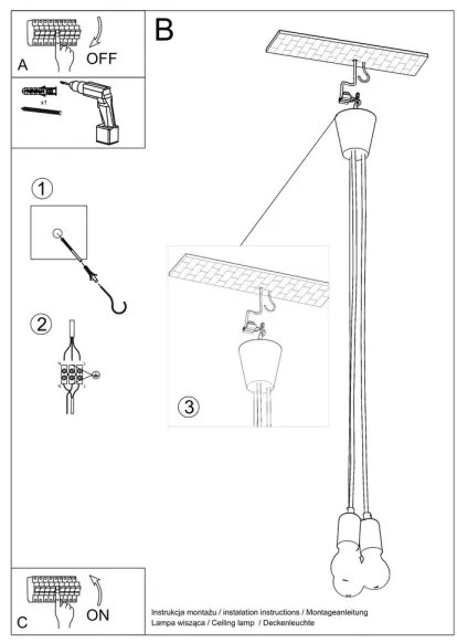Lampadario su filo DIEGO 3xE27/60W/230V giallo
