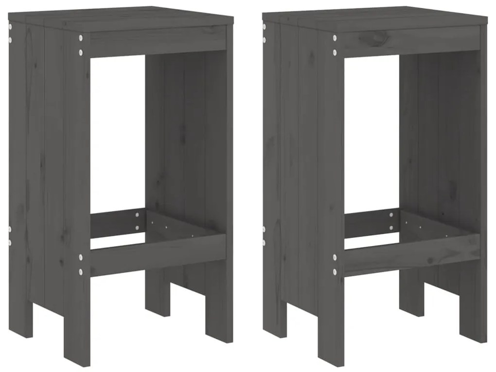 Sgabelli da bar 2pz grigi 40x36x75 cm in legno massello pino