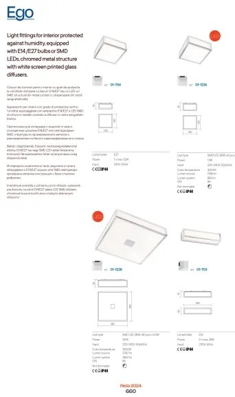 Redo 01-704 - Plafoniera da bagno EGO 1xE27/52W/230V 18x18 cm IP44