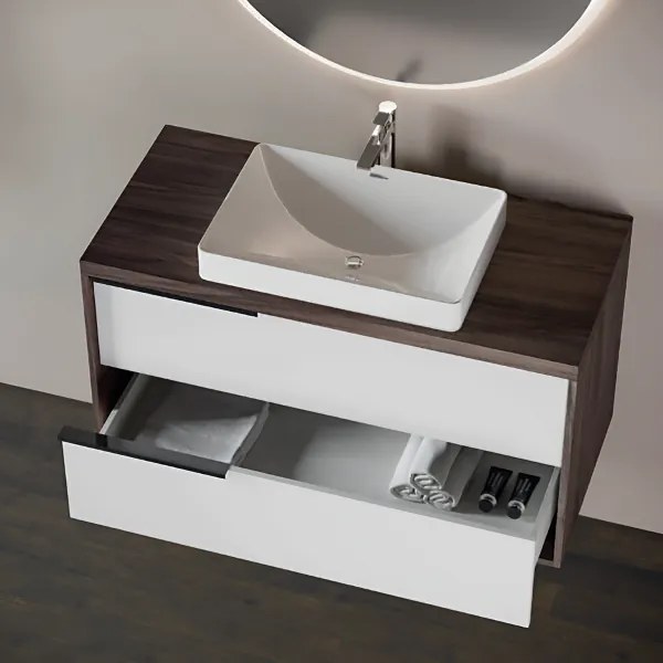 Mobile bagno sospeso 100 cm ISIDE Olmo Caffč e Bianco con lavabo in ceramica