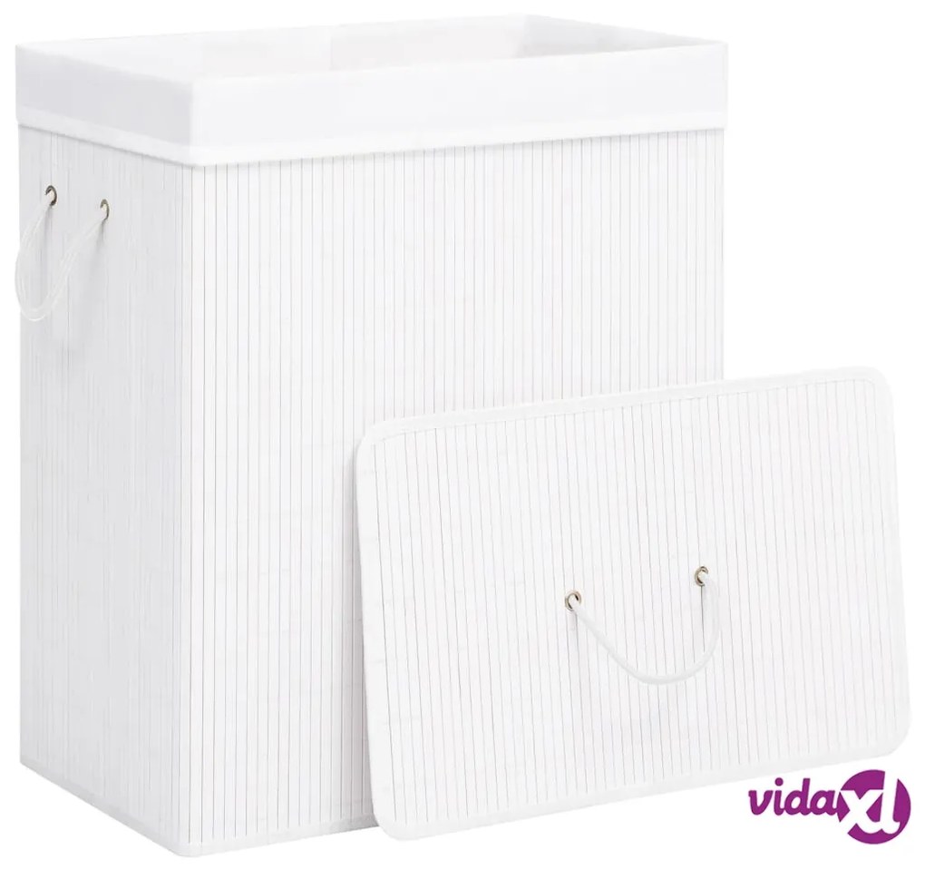 vidaXL Cesto Portabiancheria in Bambù a Sezione Singola Bianco 83 L