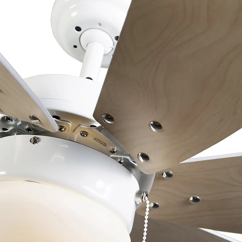 Ventilatore da soffitto bianco con stampa legno 80 cm con interruttore a catena - Fresh