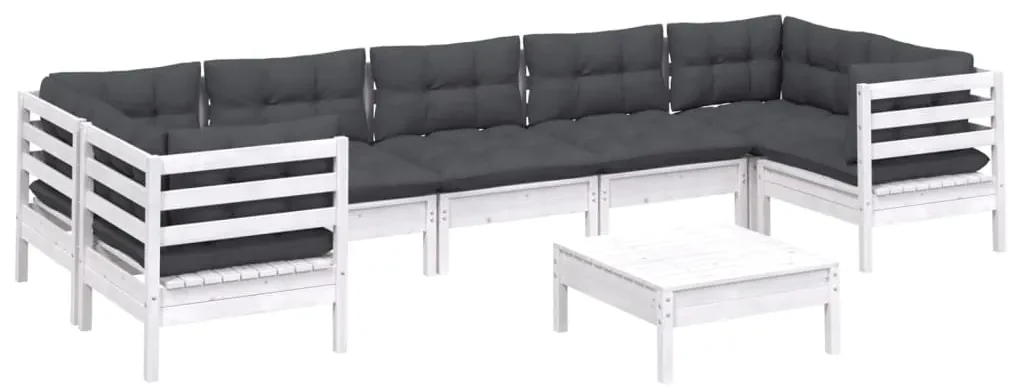 Set divani da giardino 8 pz con cuscini bianchi legno di pino