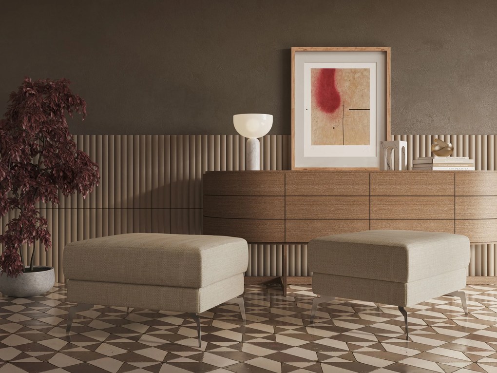 Star Pouf con piedini alti in tessuto impermeabile morbido intreccio T06 panna