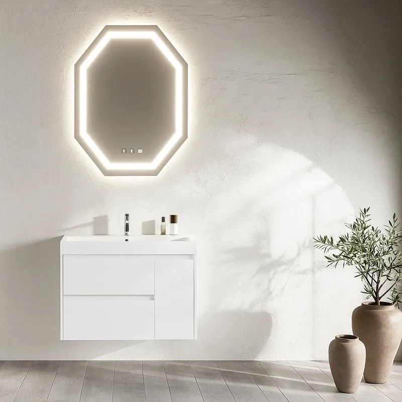 Mobile bagno con lavabo L 80 x H 51 x P 40 cm bianco in mdf, 1 anta 2 cassetti per vasca centrale Portofino