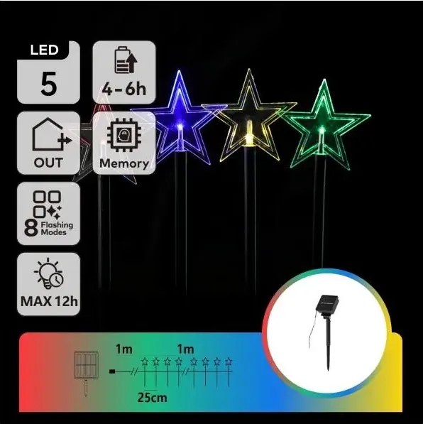 Aigostar - Luci solari natalizie LED RGBY/1,2V/8 funzioni 1m IP65 800mAh stelle