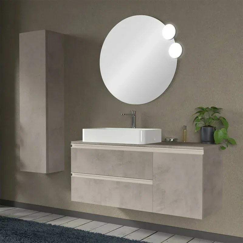 Mobile bagno sospeso 120 cm grigio cemento con anta e cassetti Master