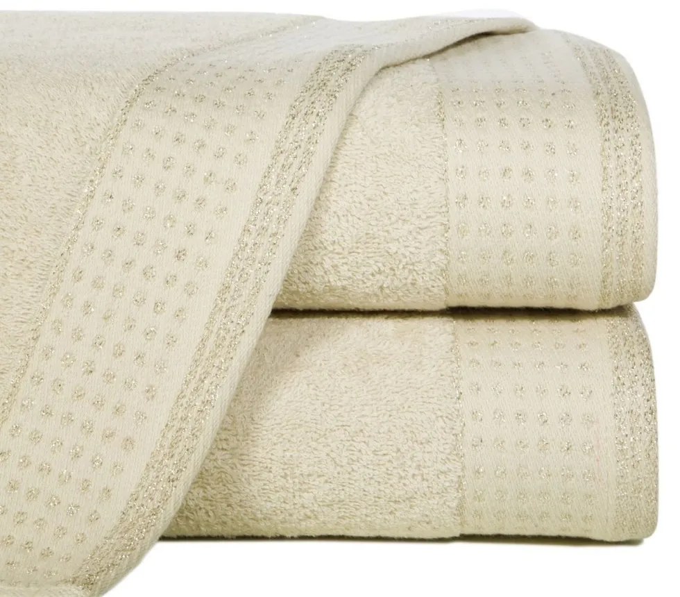 Asciugamano in beige con orlo evidenziato da puntini e filo lurex lucido Larghezza: 50 cm | Lunghezza: 90 cm