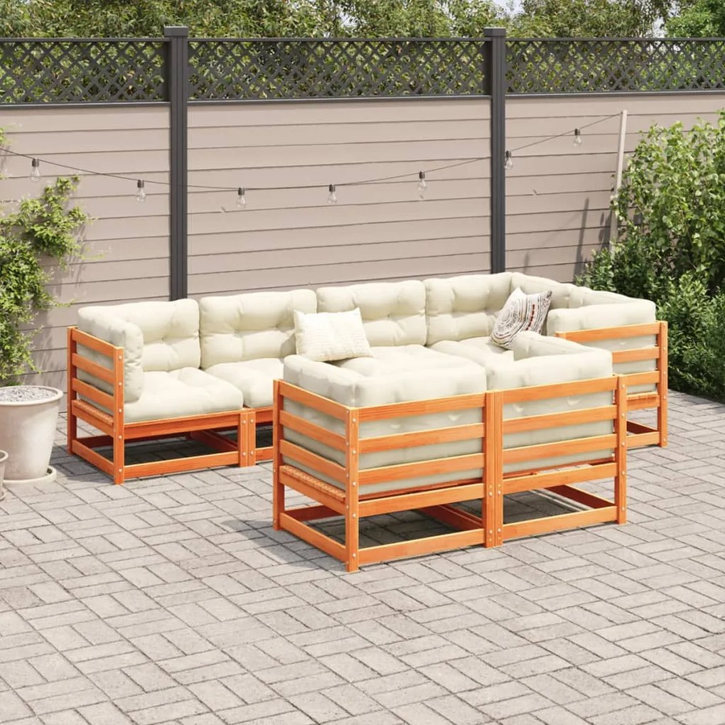 Set divani da giardino 7 pz marrone cera legno massello pino
