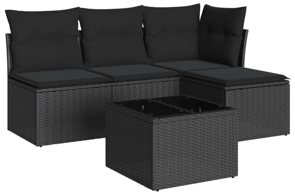 Set divani da giardino 5 pz con cuscini in polyrattan nero