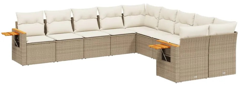 Set Divano da Giardino 10 pz con Cuscini Beige in Polyrattan