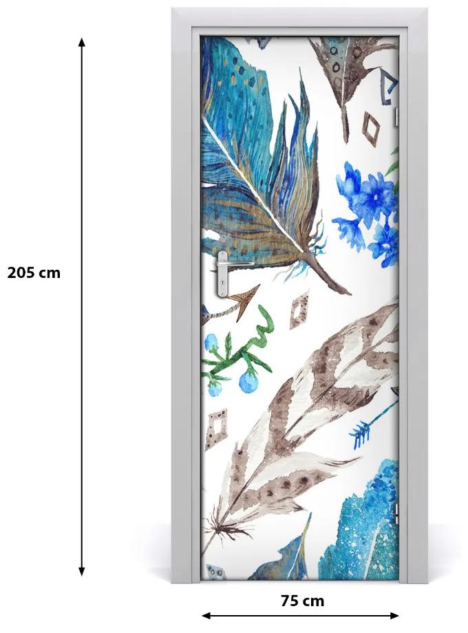 Adesivo per porta Piume e fiori 75x205 cm