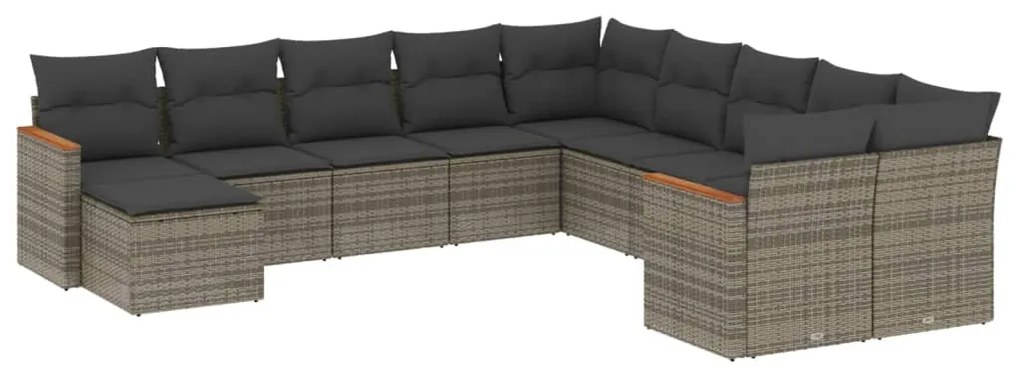 Set divani da giardino 11 pz con cuscini in polyrattan grigio