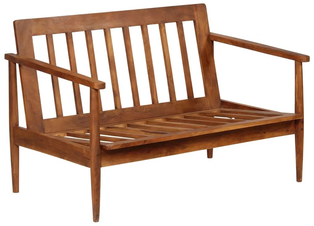 Set divani 3 pz in vera pelle e legno massello acacia marrone